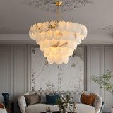 Elegant Natural Alabaster Shell Crown Chandelier Brass Multi Tier Luxury Pendant Light