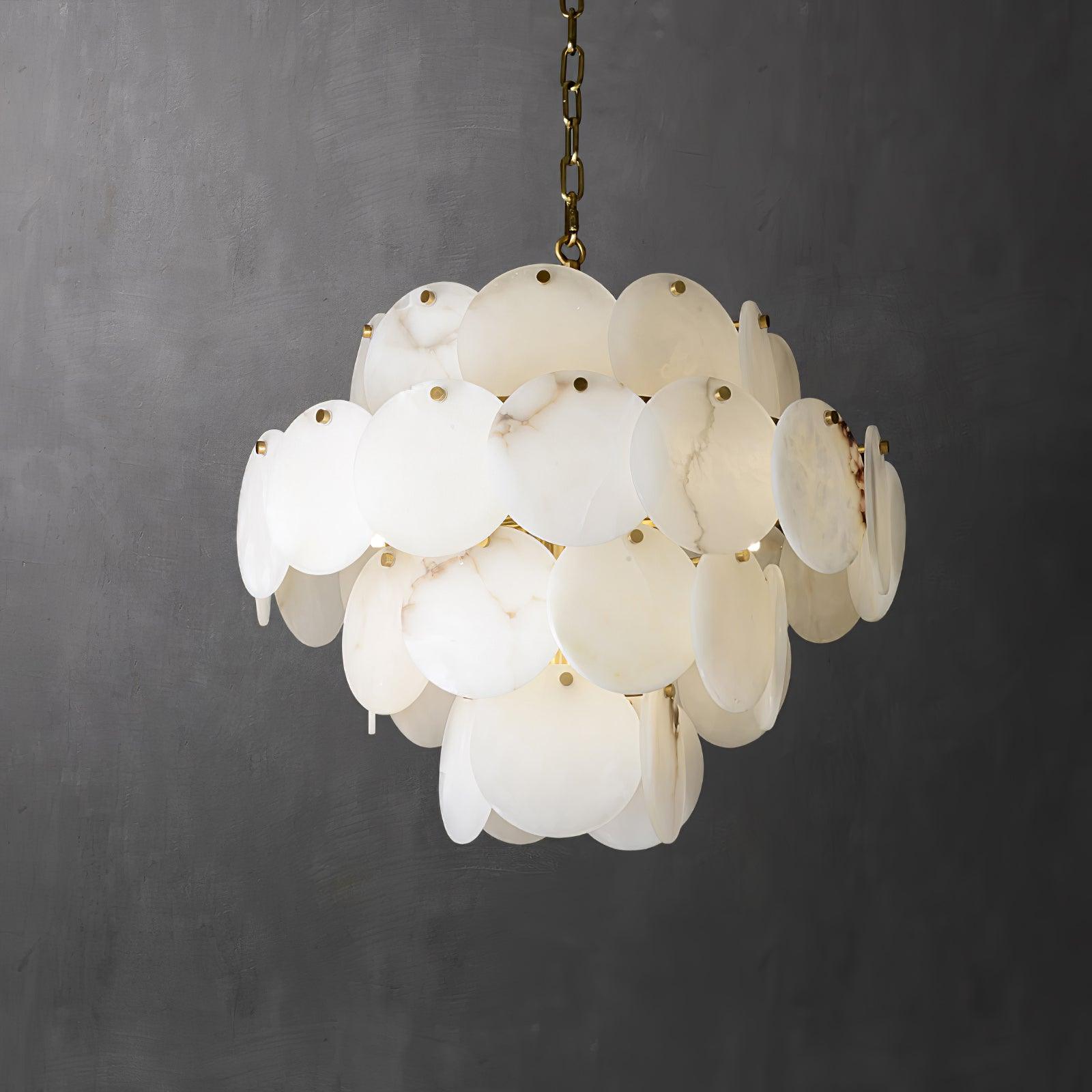 Elegant Natural Alabaster Shell Crown Chandelier Brass Multi Tier Luxury Pendant Light