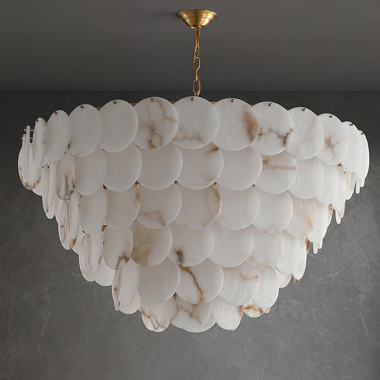 Elegant Natural Alabaster Shell Crown Chandelier Brass Multi Tier Luxury Pendant Light