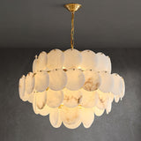 Elegant Natural Alabaster Shell Crown Chandelier Brass Multi Tier Luxury Pendant Light