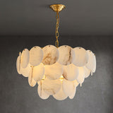 Elegant Natural Alabaster Shell Crown Chandelier Brass Multi Tier Luxury Pendant Light