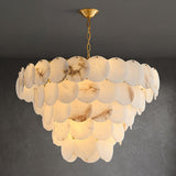 Elegant Natural Alabaster Shell Crown Chandelier Brass Multi Tier Luxury Pendant Light