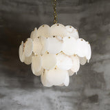 Elegant Natural Alabaster Shell Crown Chandelier Brass Multi Tier Luxury Pendant Light