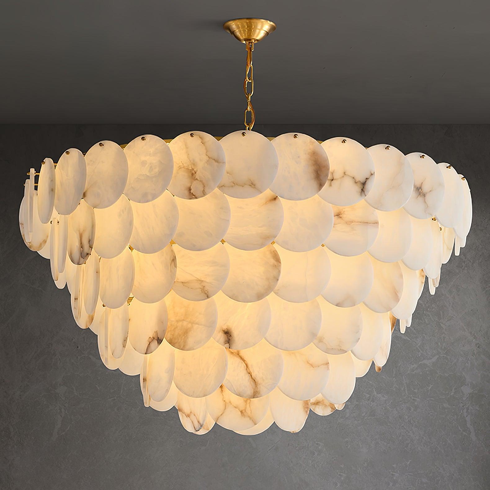 Elegant Natural Alabaster Shell Crown Chandelier Brass Multi Tier Luxury Pendant Light