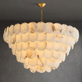 Elegant Natural Alabaster Shell Crown Chandelier Brass Multi Tier Luxury Pendant Light