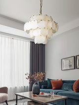 Elegant Natural Alabaster Shell Crown Chandelier Brass Multi Tier Luxury Pendant Light