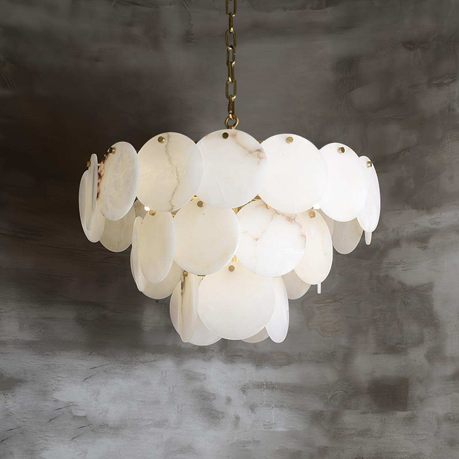Elegant Natural Alabaster Shell Crown Chandelier Brass Multi Tier Luxury Pendant Light
