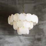 Elegant Natural Alabaster Shell Crown Chandelier Brass Multi Tier Luxury Pendant Light