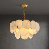 Elegant Natural Alabaster Shell Crown Chandelier Brass Multi Tier Luxury Pendant Light