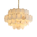 Elegant Natural Alabaster Shell Crown Chandelier Brass Multi Tier Luxury Pendant Light