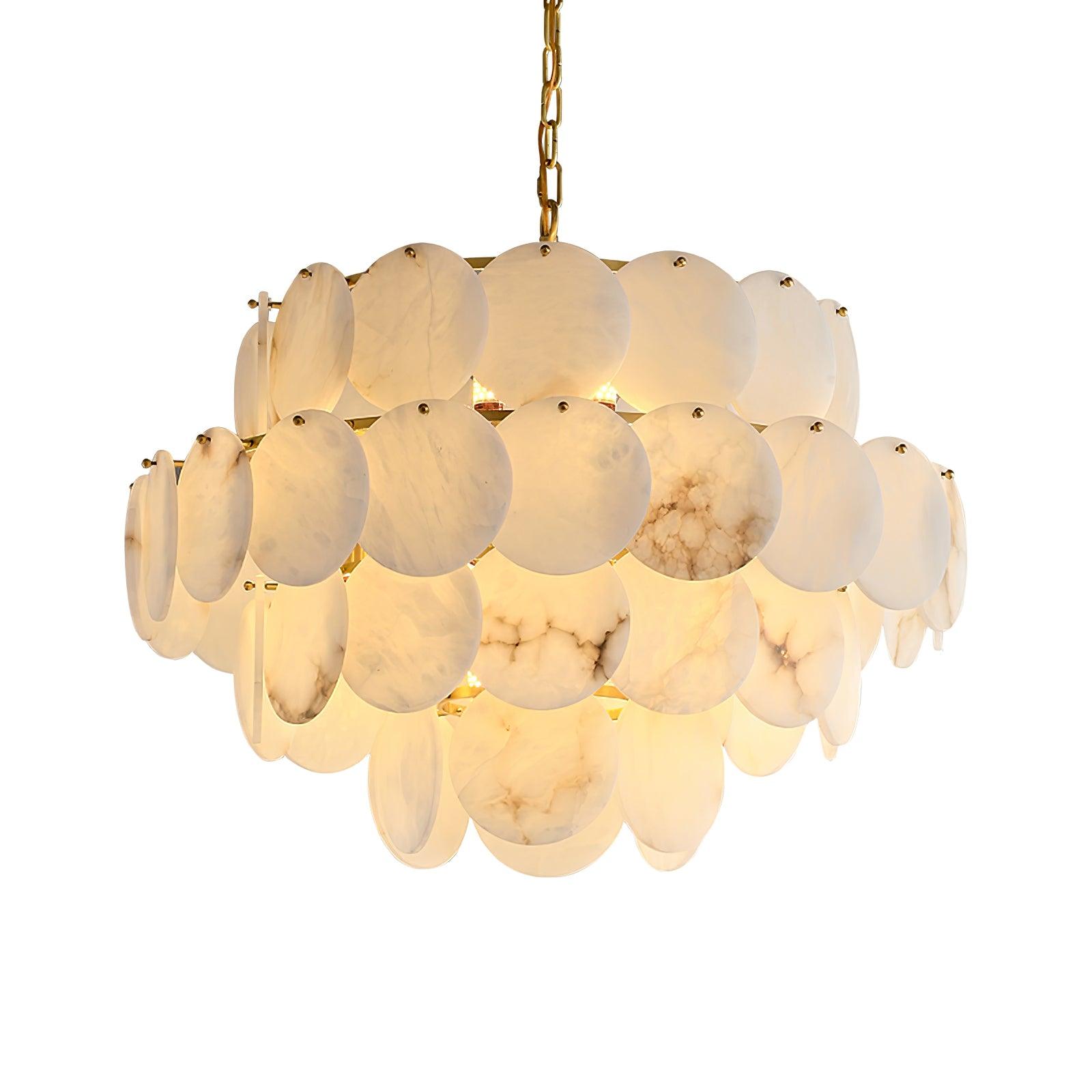 Elegant Natural Alabaster Shell Crown Chandelier Brass Multi Tier Luxury Pendant Light