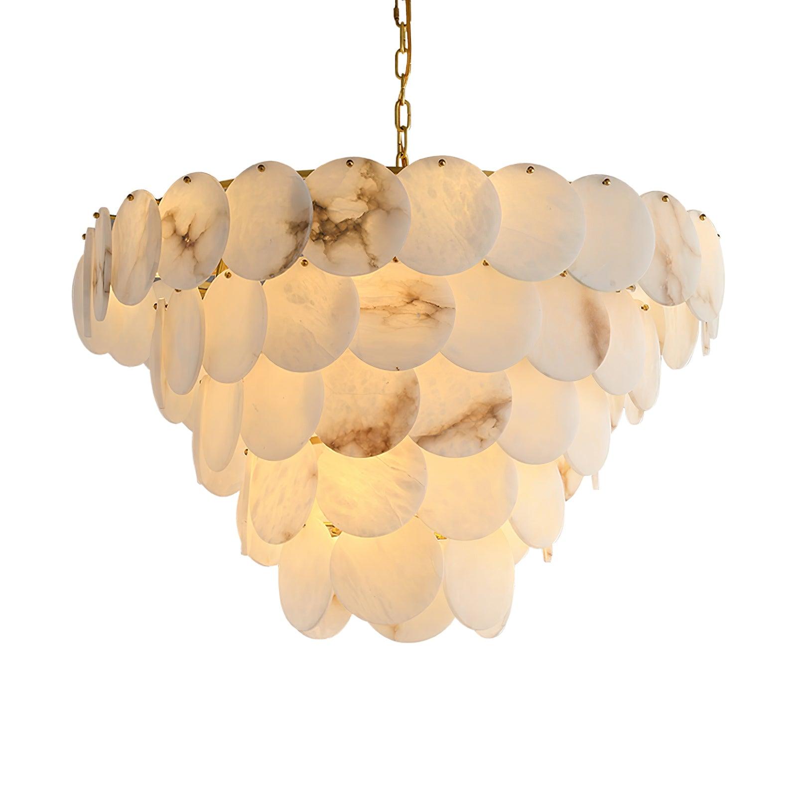 Elegant Natural Alabaster Shell Crown Chandelier Brass Multi Tier Luxury Pendant Light