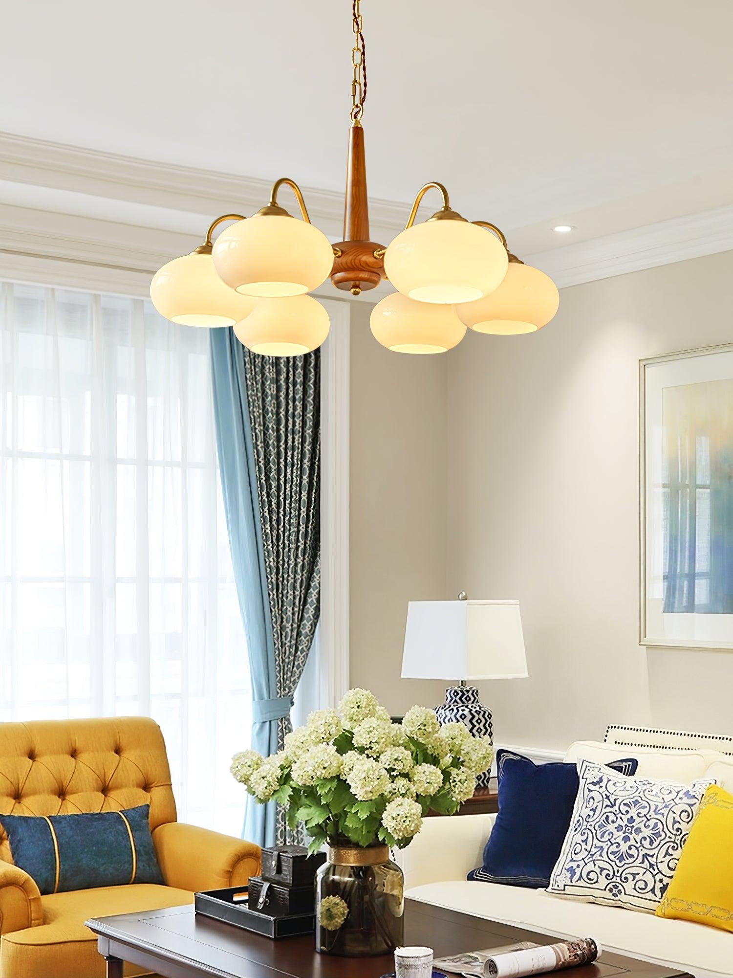 Elegant Persimmon Glass Chandelier Mid Century Modern Pendant Lighting