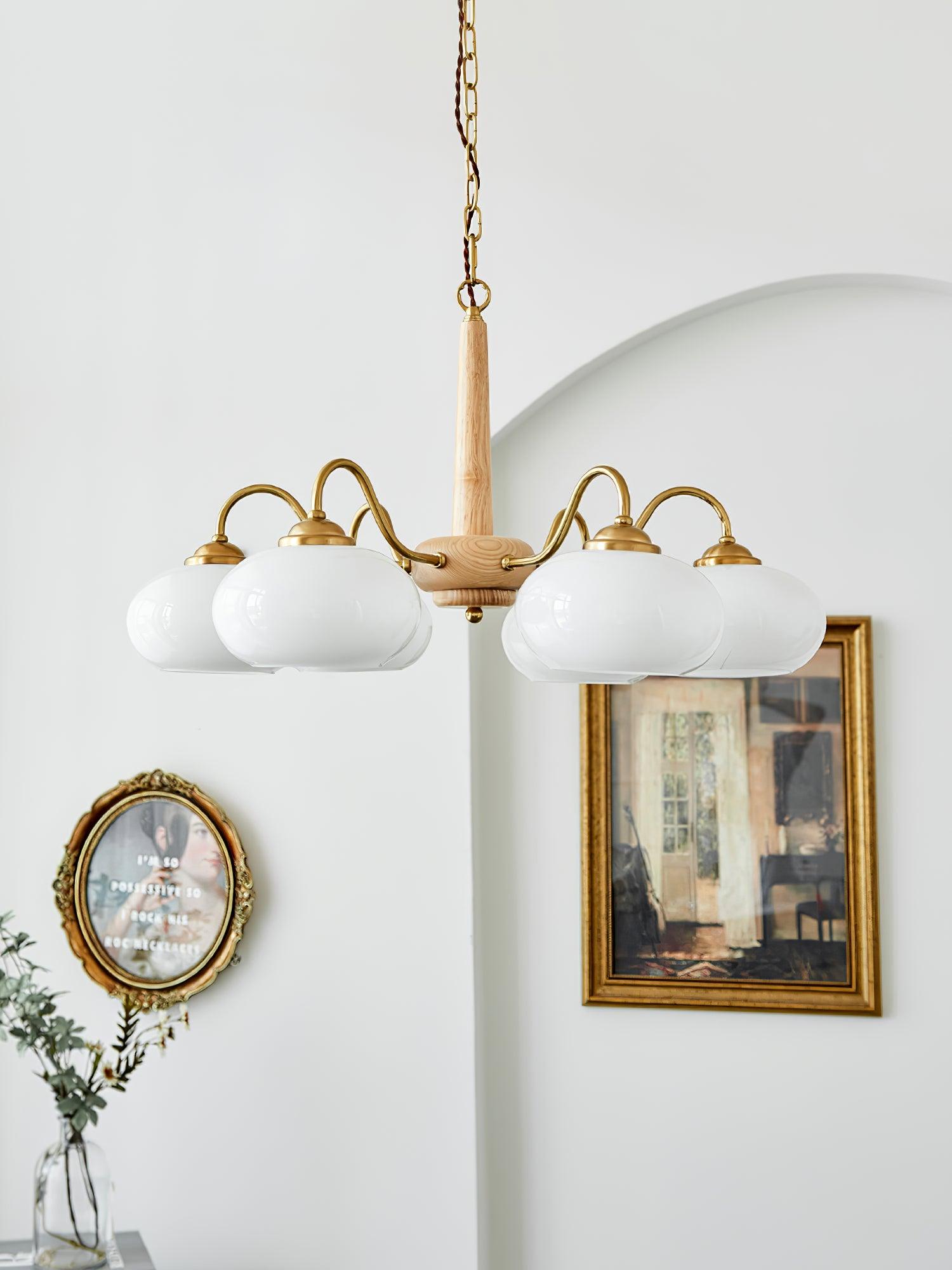 Elegant Persimmon Glass Chandelier Mid Century Modern Pendant Lighting
