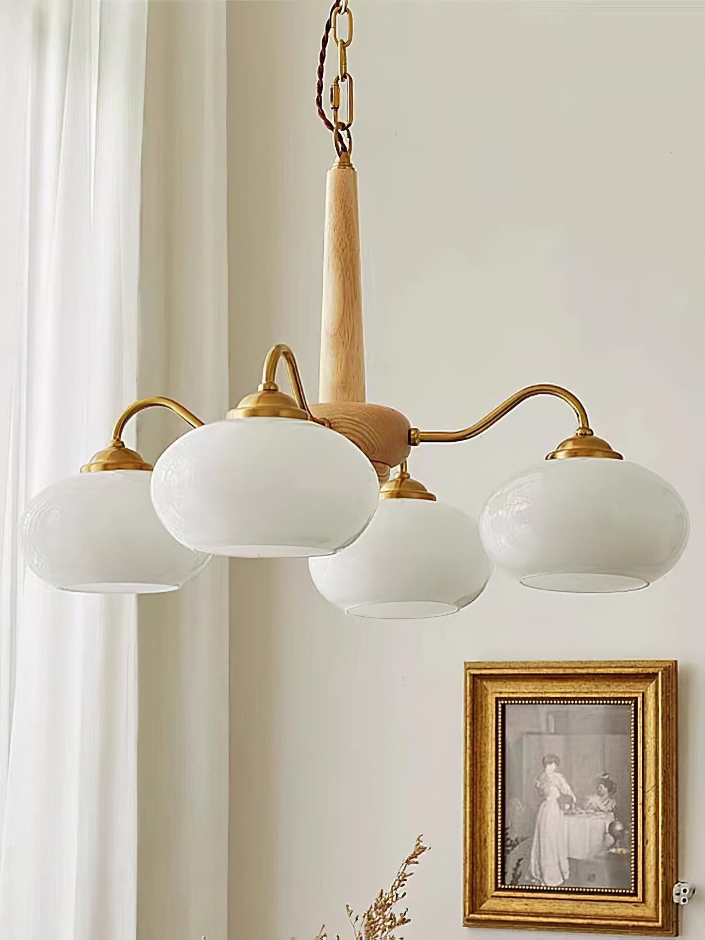 Elegant Persimmon Glass Chandelier Mid Century Modern Pendant Lighting