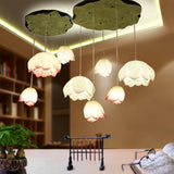 Elegant Pink and White Lotus Crown Floral Chandelier for Modern Living Spaces and Bedrooms
