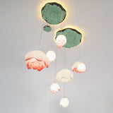 Elegant Pink and White Lotus Crown Floral Chandelier for Modern Living Spaces and Bedrooms