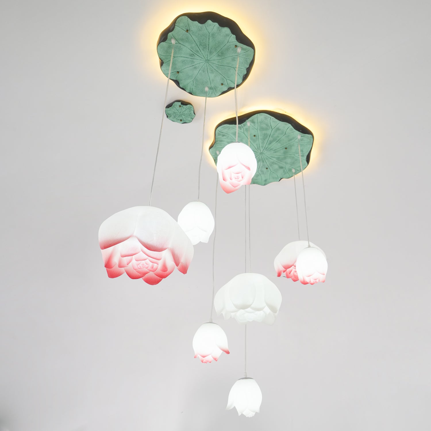 Elegant Pink and White Lotus Crown Floral Chandelier for Modern Living Spaces and Bedrooms