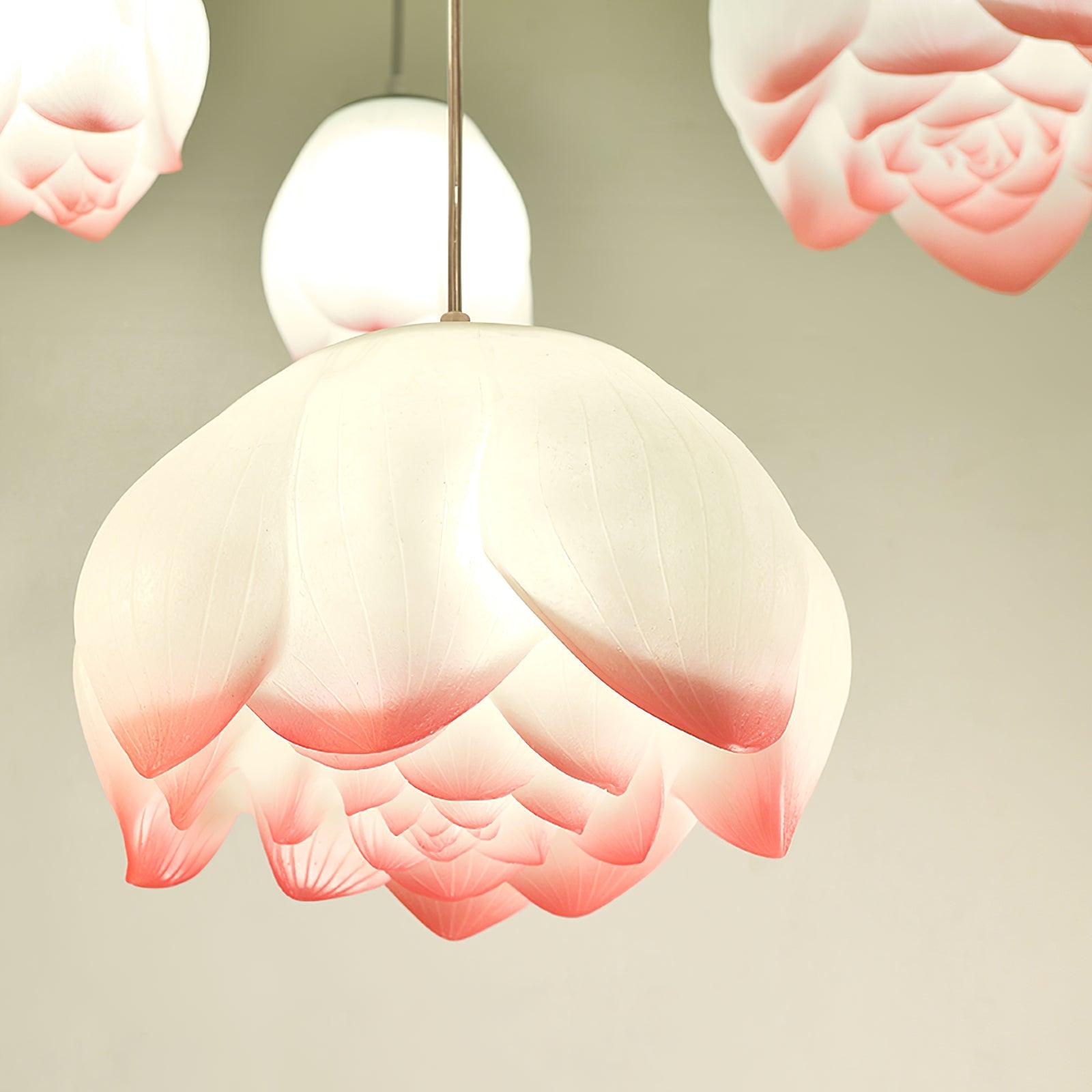 Elegant Pink and White Lotus Crown Floral Chandelier for Modern Living Spaces and Bedrooms