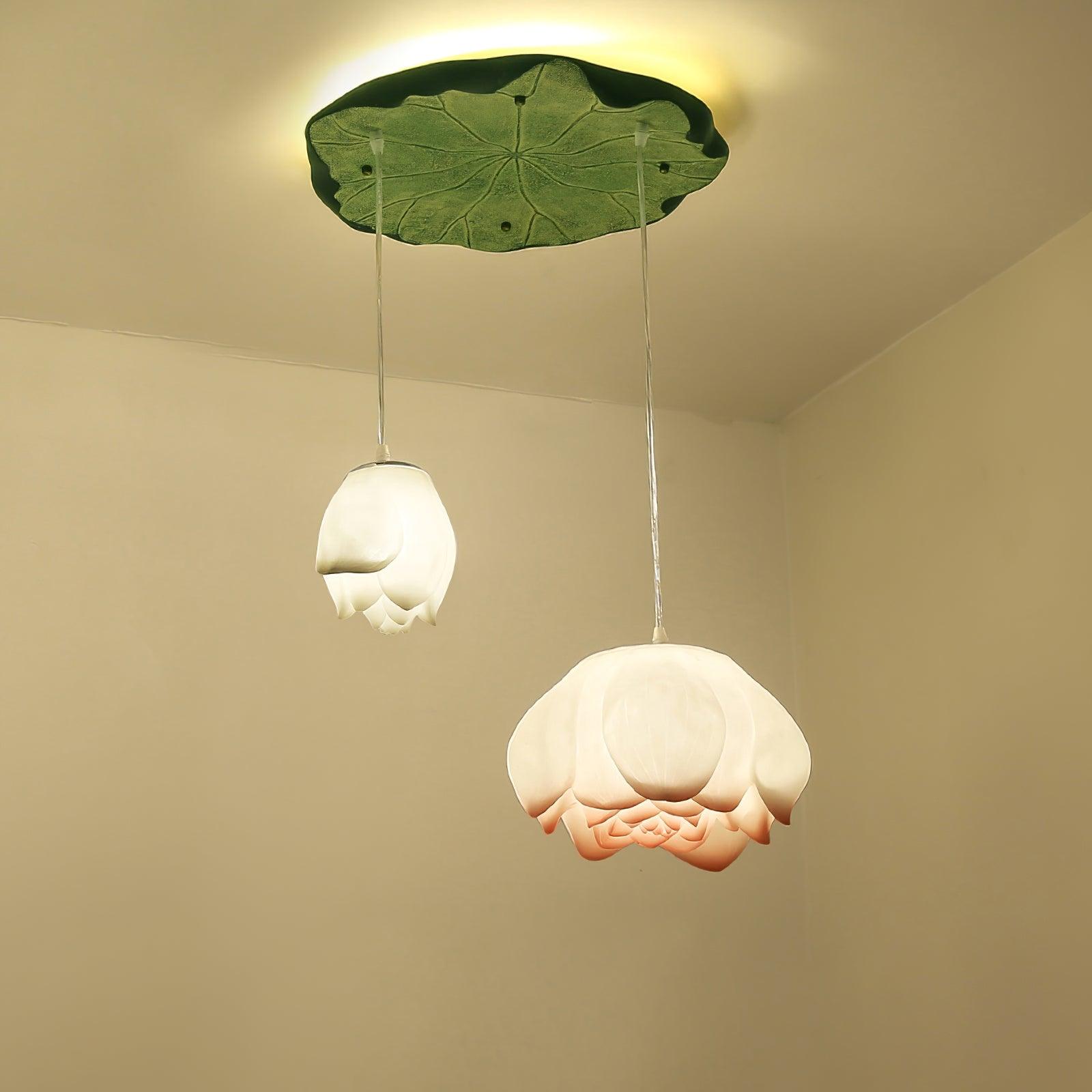 Elegant Pink and White Lotus Crown Floral Chandelier for Modern Living Spaces and Bedrooms