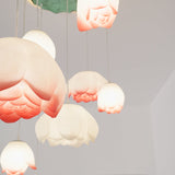 Elegant Pink and White Lotus Crown Floral Chandelier for Modern Living Spaces and Bedrooms