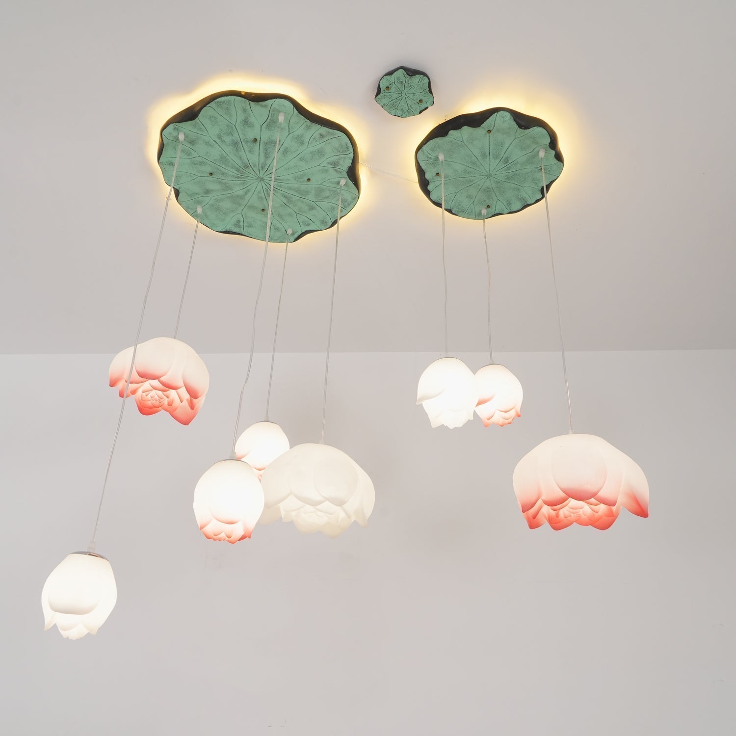 Elegant Pink and White Lotus Crown Floral Chandelier for Modern Living Spaces and Bedrooms