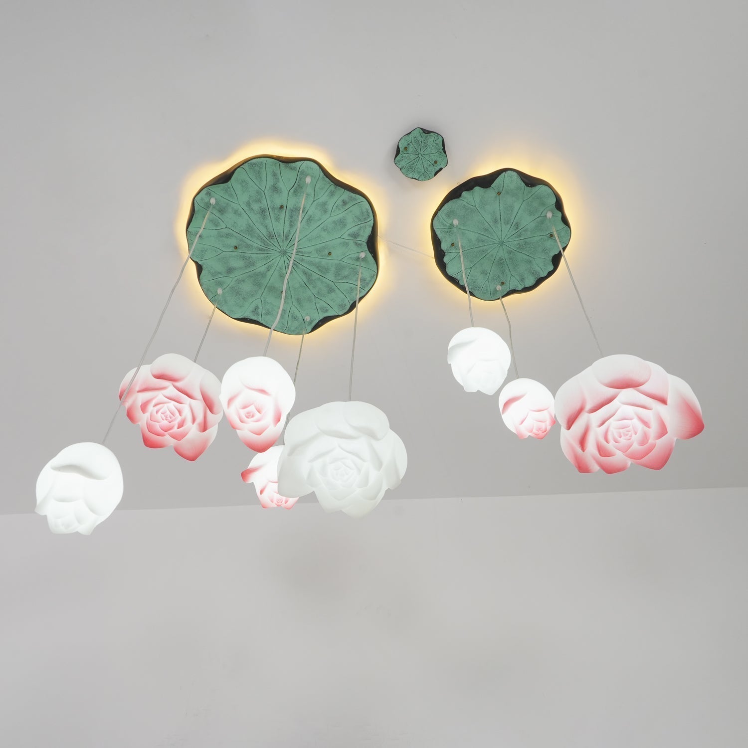 Elegant Pink and White Lotus Crown Floral Chandelier for Modern Living Spaces and Bedrooms