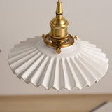 Elegant Pleated Ceramic LED Pendant Lighting Vintage Brass Hanging Light for Dining Table and Bedroom