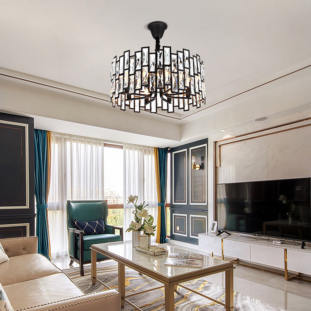 Elegant Postmodern Crystal Chandelier with Three Color LED for Living Room and Dining Space