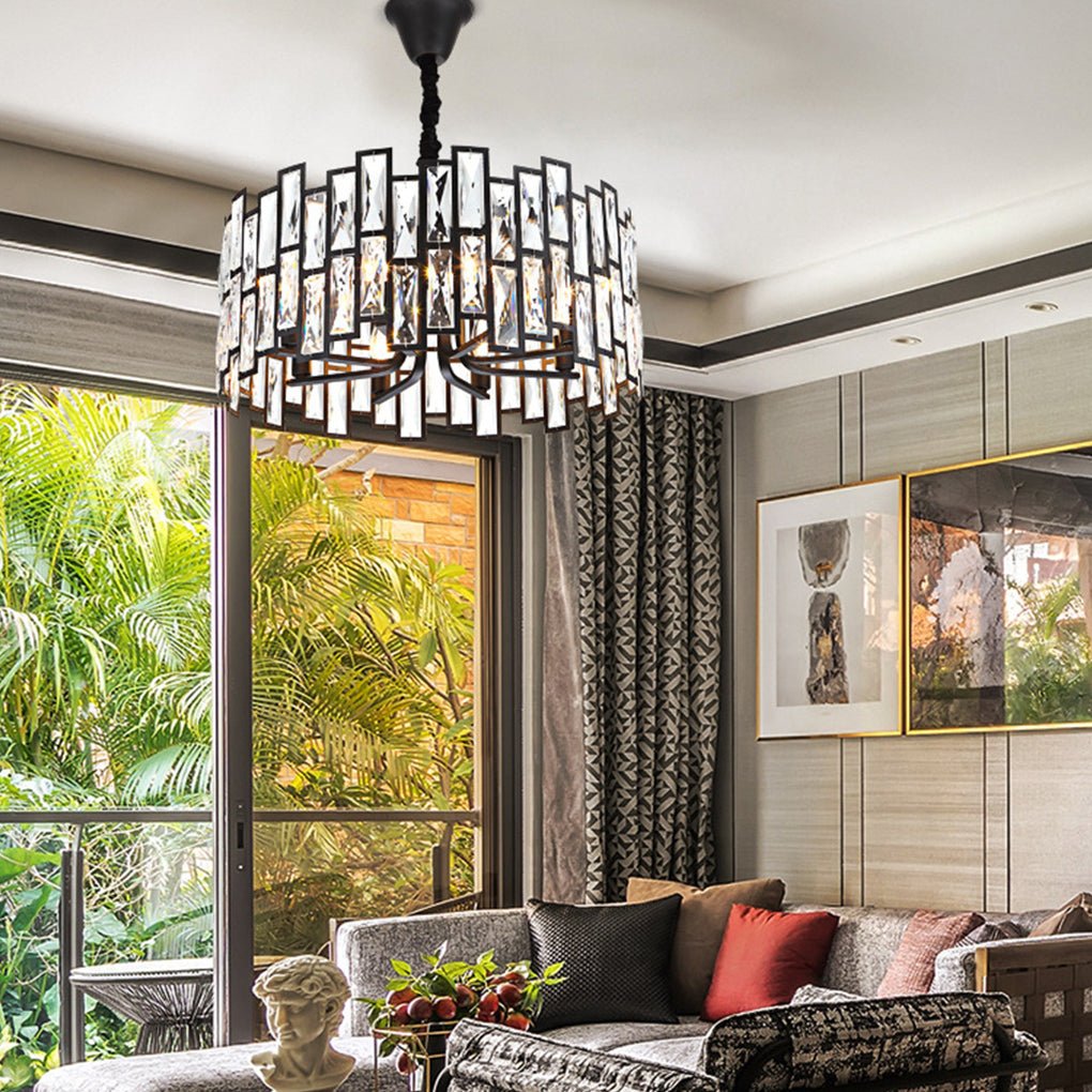 Elegant Postmodern Crystal Chandelier with Three Color LED for Living Room and Dining Space