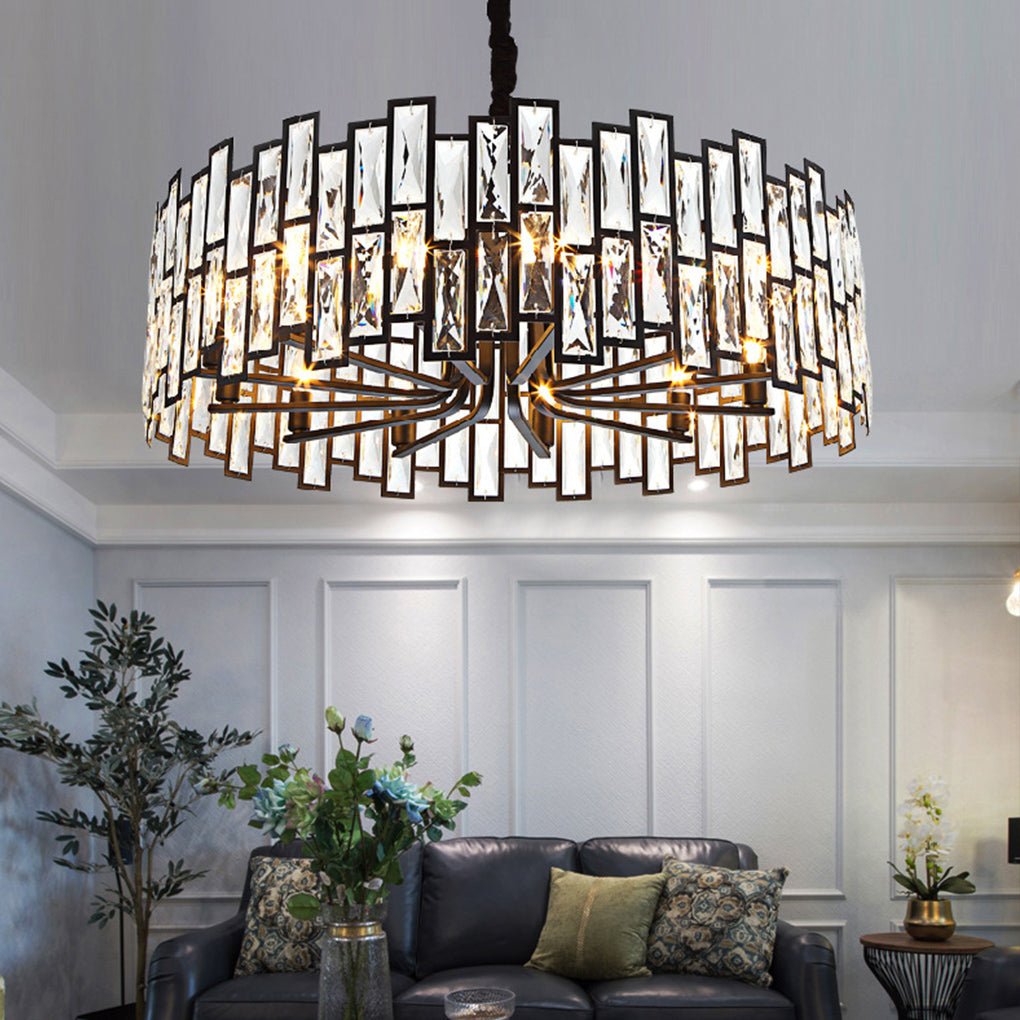 Elegant Postmodern Crystal Chandelier with Three Color LED for Living Room and Dining Space
