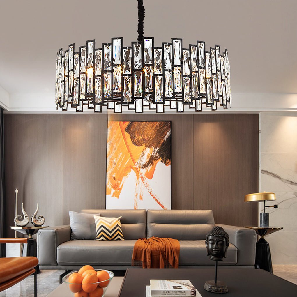 Elegant Postmodern Crystal Chandelier with Three Color LED for Living Room and Dining Space