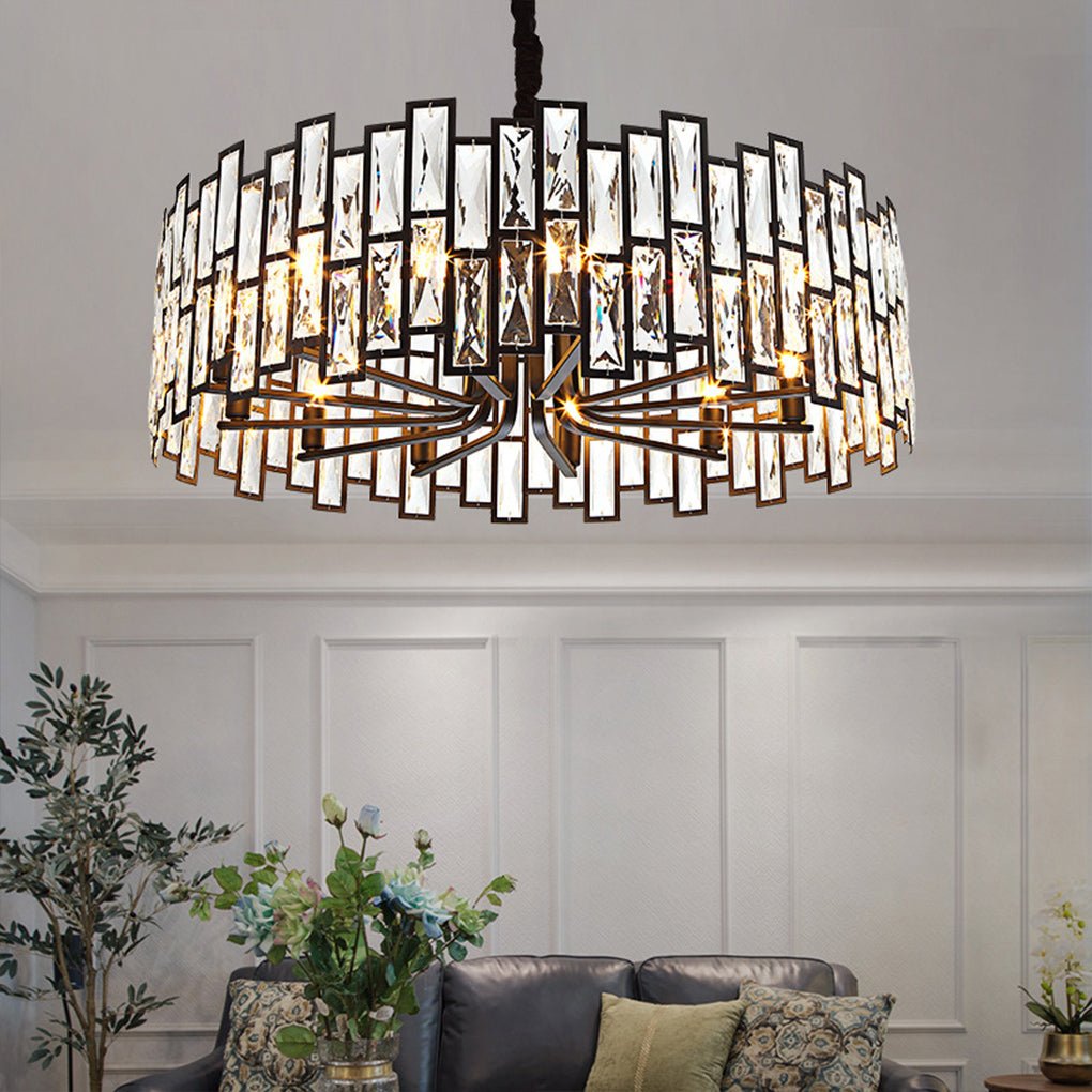 Elegant Postmodern Crystal Chandelier with Three Color LED for Living Room and Dining Space