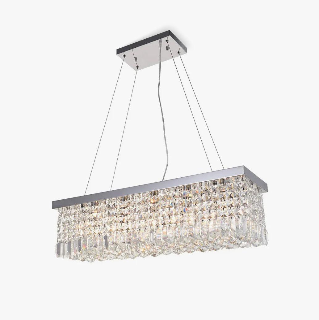 Elegant Rectangular K9 Crystal Raindrop Chandelier Chrome Pendant Light for Dining Areas