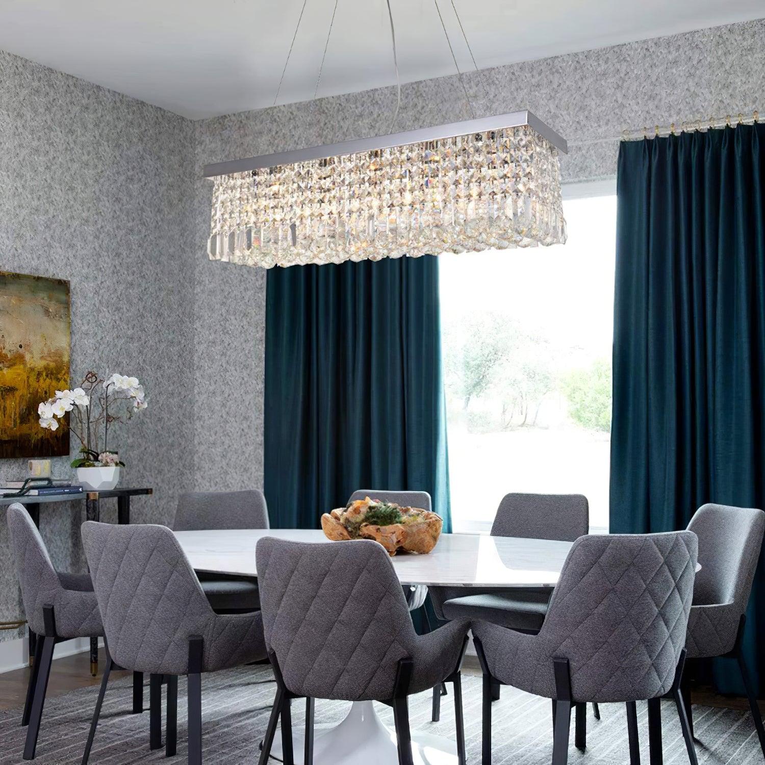 Elegant Rectangular K9 Crystal Raindrop Chandelier Chrome Pendant Light for Dining Areas