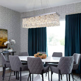 Elegant Rectangular K9 Crystal Raindrop Chandelier Chrome Pendant Light for Dining Areas