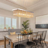 Elegant Rectangular K9 Crystal Raindrop Chandelier Chrome Pendant Light for Dining Areas