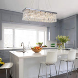 Elegant Rectangular K9 Crystal Raindrop Chandelier Chrome Pendant Light for Dining Areas
