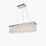Elegant Rectangular K9 Crystal Raindrop Chandelier Chrome Pendant Light for Dining Areas