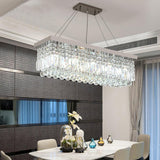 Elegant Rectangular K9 Crystal Raindrop Chandelier Chrome Pendant Light for Dining Areas