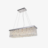 Elegant Rectangular K9 Crystal Raindrop Chandelier Chrome Pendant Light for Dining Areas