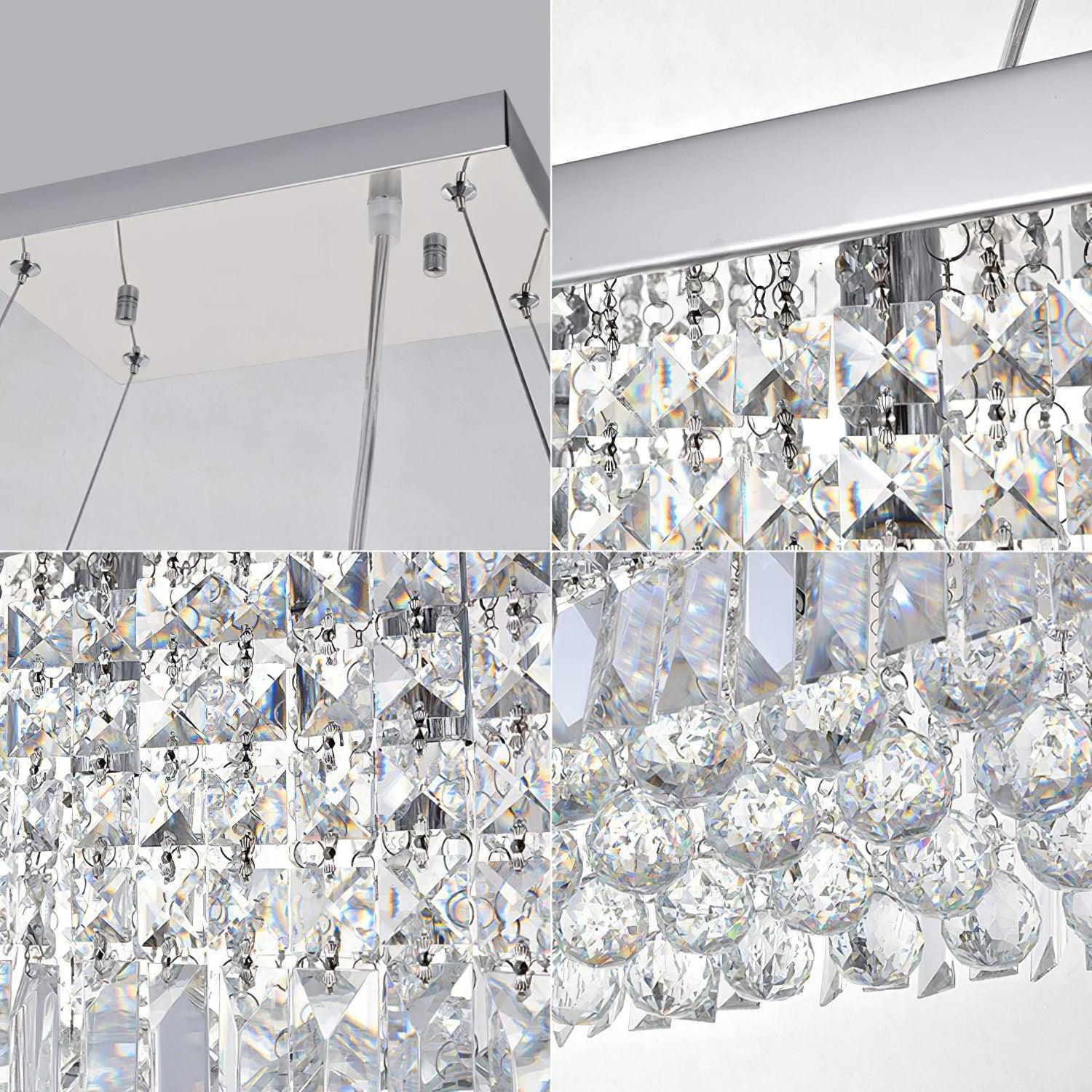 Elegant Rectangular K9 Crystal Raindrop Chandelier Chrome Pendant Light for Dining Areas