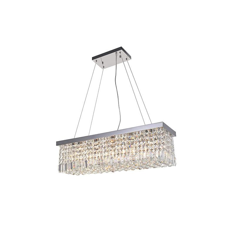 Elegant Rectangular K9 Crystal Raindrop Chandelier Chrome Pendant Light for Dining Areas
