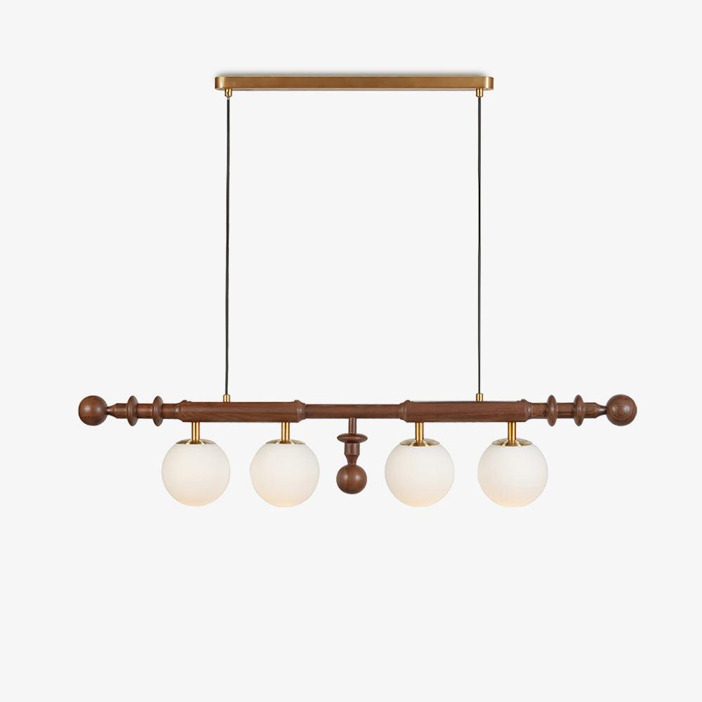 Elegant Roman Column Crown Chandelier in Walnut Wood and White Glass for Dining Room