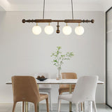 Elegant Roman Column Crown Chandelier in Walnut Wood and White Glass for Dining Room