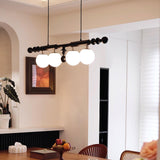 Elegant Roman Column Crown Chandelier in Walnut Wood and White Glass for Dining Room
