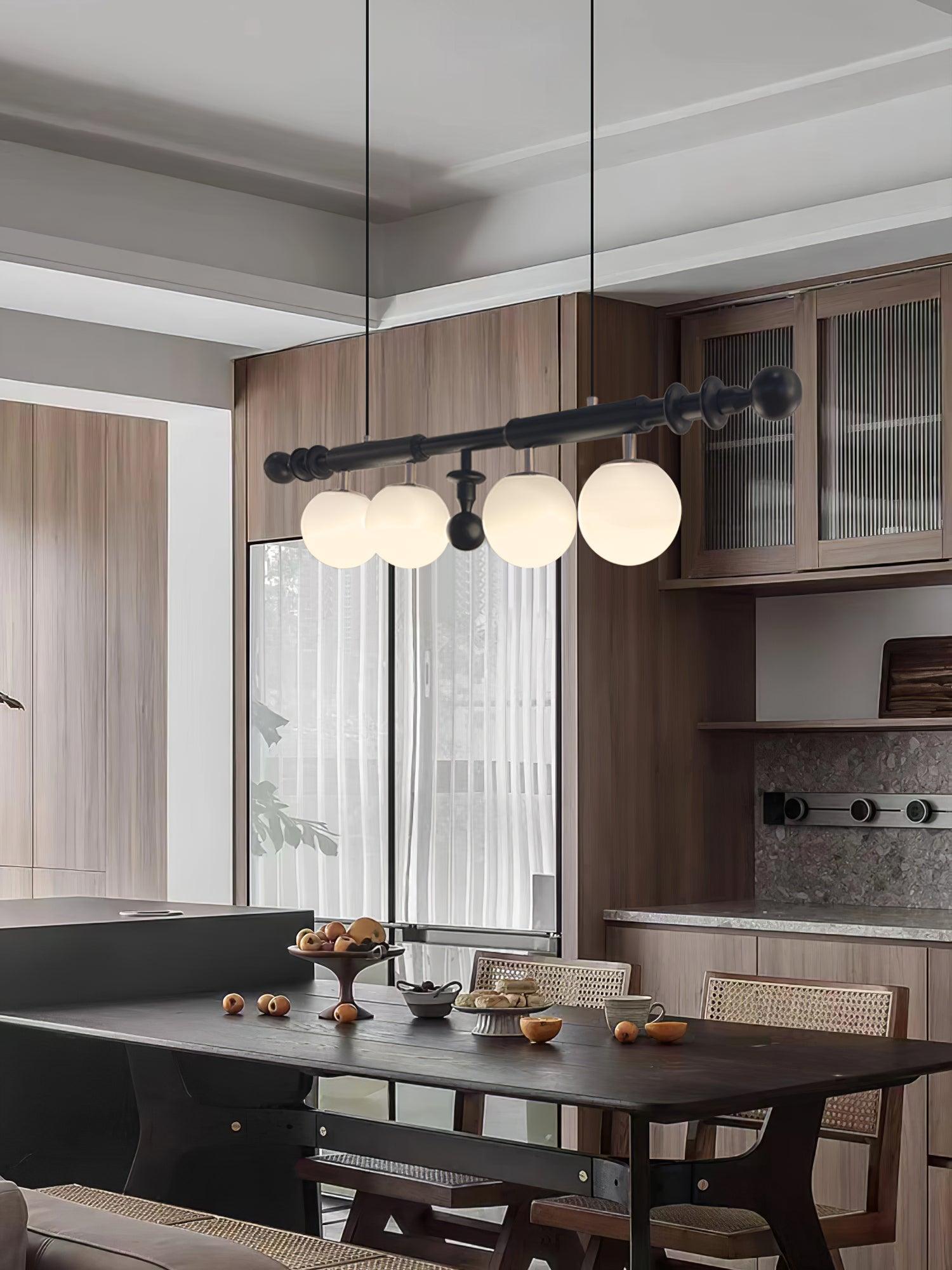 Elegant Roman Column Crown Chandelier in Walnut Wood and White Glass for Dining Room