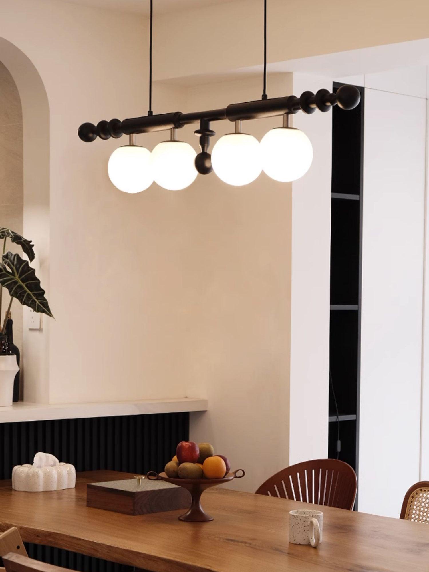 Elegant Roman Column Crown Chandelier in Walnut Wood and White Glass for Dining Room