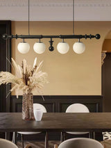 Elegant Roman Column Crown Chandelier in Walnut Wood and White Glass for Dining Room