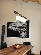 Elegant Roman Column Crown Chandelier in Walnut Wood and White Glass for Dining Room